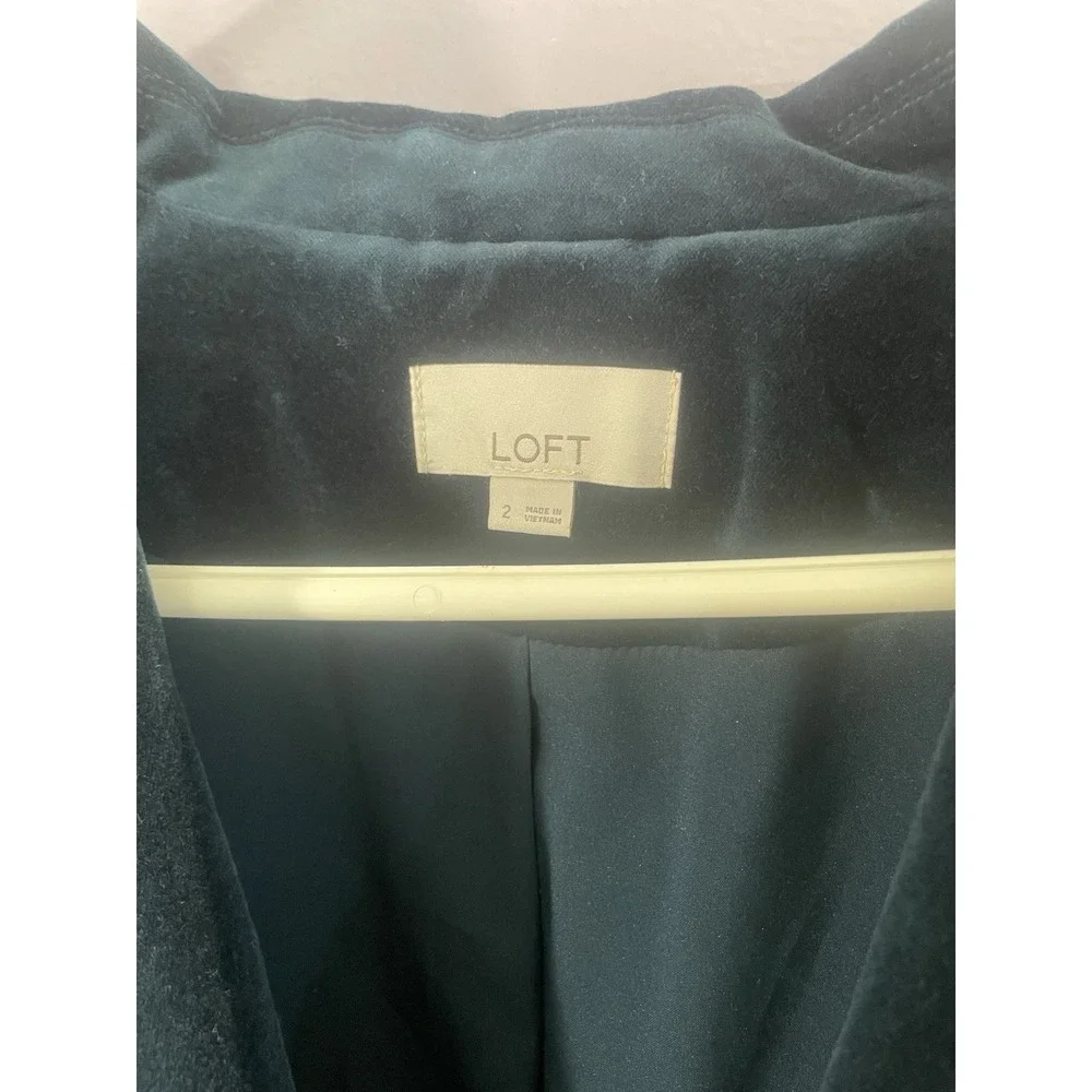 LOFT Women's 2 Teal Velvet Blazer Jacket Fitted Tailored Holiday Party Chic - Picture 4 of 8